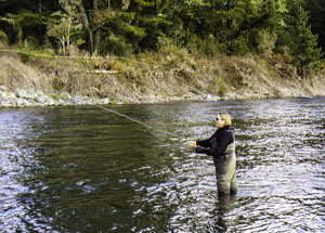 Jane showing fly fishing technique